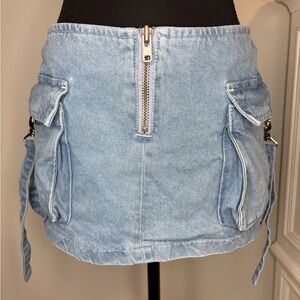 The Ragged Priest Force cargo mini skirt light wash denim Y2Kstreetwear. SIZE: 6